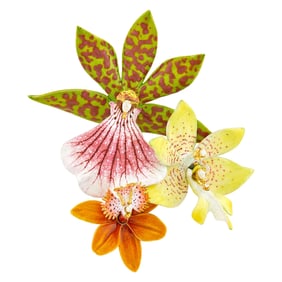 David C. Freda for Tiffany & Co. Gold, Enamel and Diamond 'The Three Tenors' Orchid Clip-Brooch