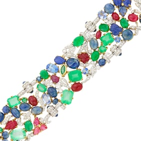 Seaman Schepps Wide Two-Color Gold, Gem-Set and Diamond 'Garden' Bracelet