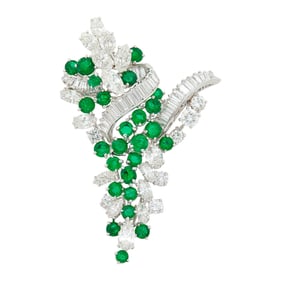 Oscar Heyman & Brothers Platinum, Diamond and Emerald Brooch
