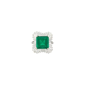 Platinum, Emerald and Diamond Ballerina Ring