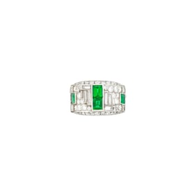 Platinum, Emerald and Diamond Ring