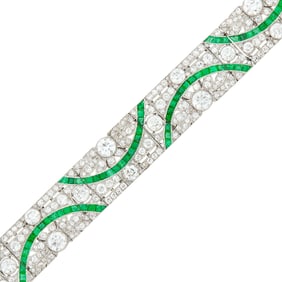 Platinum, Diamond and Emerald Bracelet, France