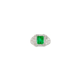 Platinum, Emerald and Diamond Ring