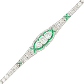 Platinum, Diamond and Emerald Bracelet