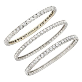 Three Platinum and Diamond Bangle Bracelets