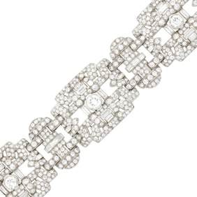 Wide Platinum and Diamond Bracelet, France