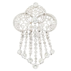Belle Epoque Platinum and Diamond Fringe Filigree Brooch