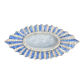 Paul Brandt Platinum, Moonstone Cameo, Sapphire and Diamond Pendant-Brooch
