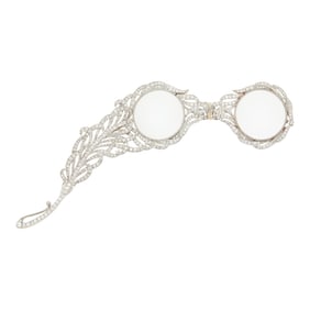 Howard & Co. Art Nouveau Platinum, Gold and Diamond Feather Lorgnette