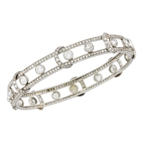 Belle Epoque Platinum and Diamond Bangle Bracelet, France