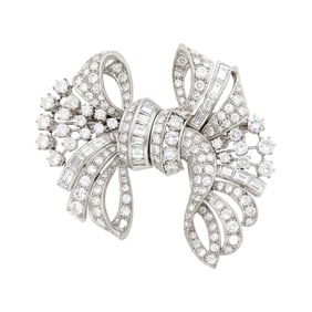Platinum and Diamond Bow Double Clip-Brooch