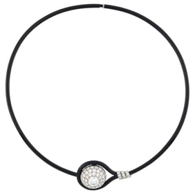 Belperron Gray Gold, Black Lacquer and Diamond 'Toggle Torque' Necklace, France
