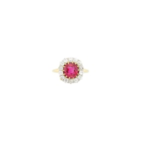 Antique Gold, Platinum, Ruby and Diamond Ring