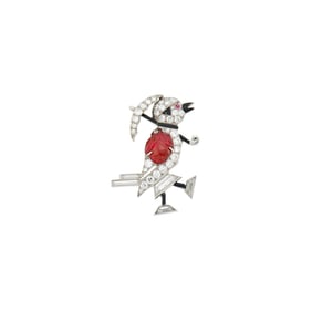 Oscar Heyman & Brothers Platinum, Diamond, Carved Ruby and Black Enamel Duck Pin