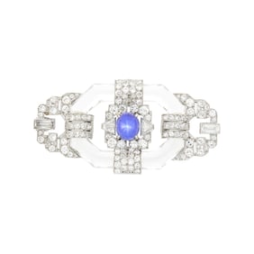 Platinum, Rock Crystal, Star Sapphire and Diamond Brooch