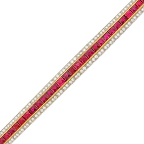 Platinum, Gold, Ruby and Diamond Bracelet