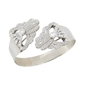 Platinum, White Gold and Diamond Double Clip/Bangle Bracelet Combination