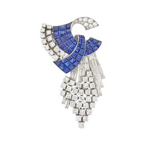 Platinum, Invisibly-Set Sapphire and Diamond Clip