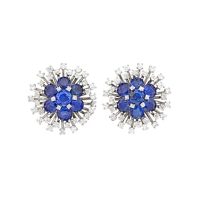 Pair of Platinum, Sapphire and Diamond Earclips