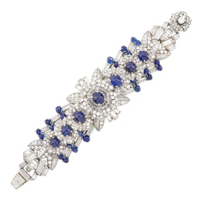 Margerand Platinum, Cabochon Sapphire and Diamond Bracelet, France