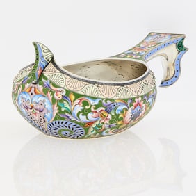 Russian Silver-Gilt and Cloisonné Enamel Kovsh