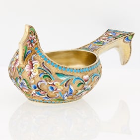 Russian Silver-Gilt and Cloisonné Enamel Kovsh
