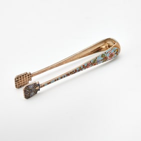 Russian Silver-Gilt and Cloisonné Enamel Sugar Tongs