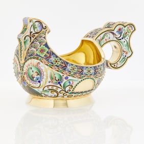 Russian Silver-Gilt and Cloisonné Enamel Kovsh