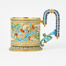 Russian Silver-Gilt and Cloisonné Enamel Tea Glass Holder