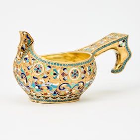 Russian Silver-Gilt and Cloisonné Enamel Kovsh