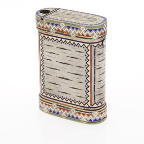 Russian Silver Trompe l'oeil and Champlevé Enamel Cigarette Case