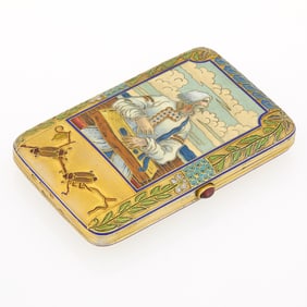 Russian Silver-Gilt and Pictorial Enamel Cigarette Case