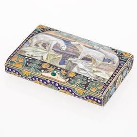 Russian Silver-Gilt, Cloisonné and Pictorial Enamel Cigarette Case