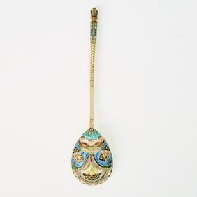 Russian Silver-Gilt and Cloisonné Enamel Spoon