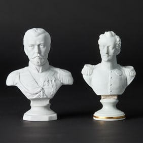 Two Porcelain Busts of Russian Emperors Nicholas I and Nicholas II