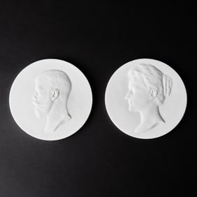 Pair of Russian Biscuit Porcelain Relief Plaques