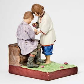 Russian Porcelain Group of Children Playing with Easter Eggs