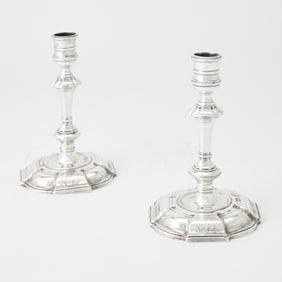 Assembled Pair of George II Sterling Silver Candlesticks