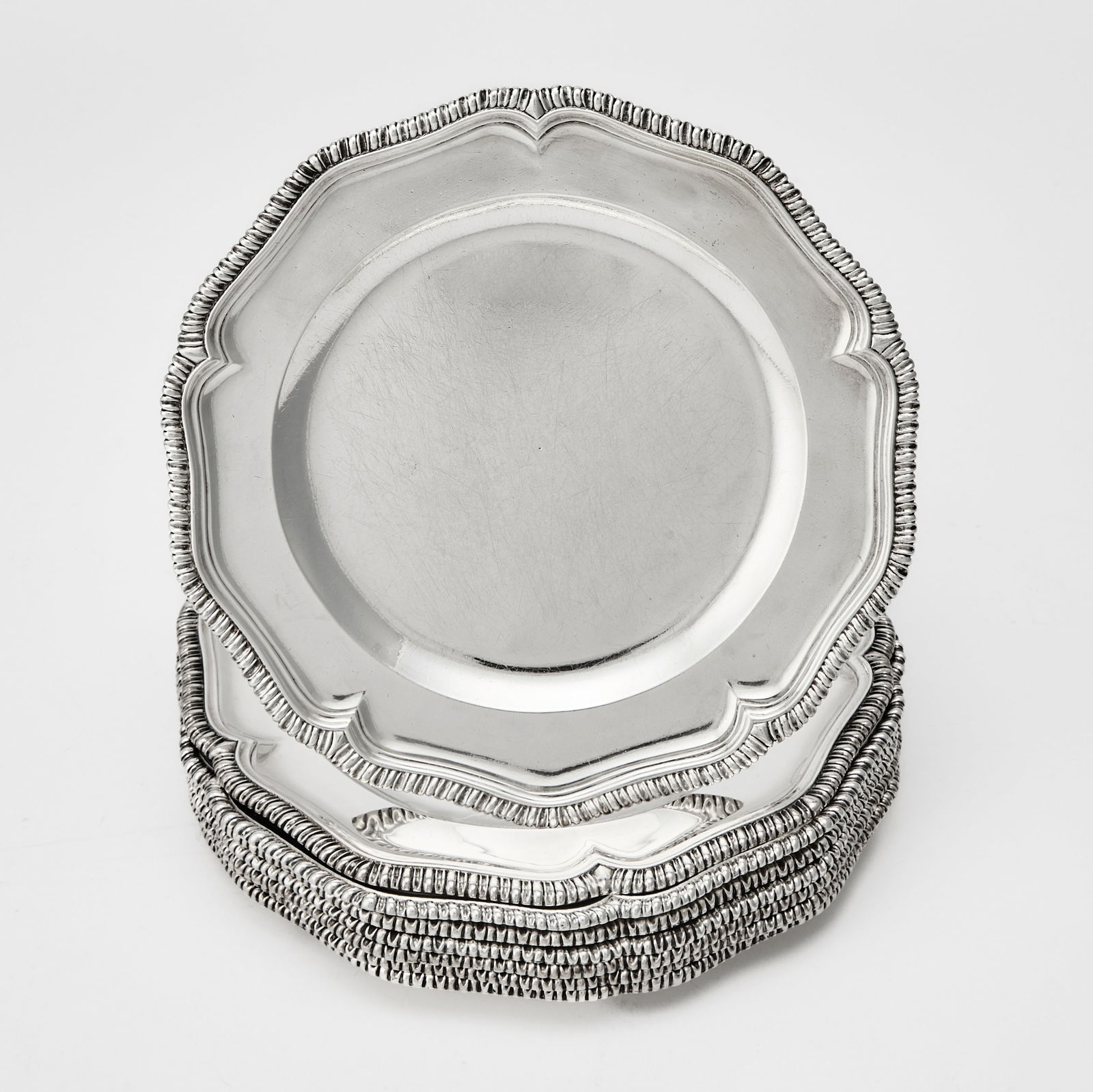 Assembled Set of Eight Georgian Sterling Silver Plates (1 of 2)