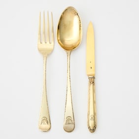 Assembled George III Sterling Silver Gilt Flatware Service
