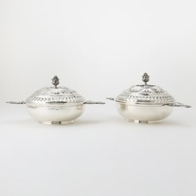 Pair of Cardeilhac Louis XV Style Sterling Silver Covered Ecuelles