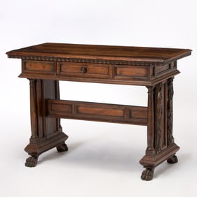 Italian Renaissance Rectangular Carved Walnut Side Table