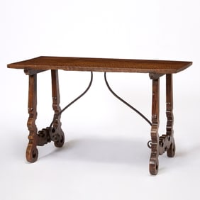 Spanish Baroque Walnut and Iron Trestle Table