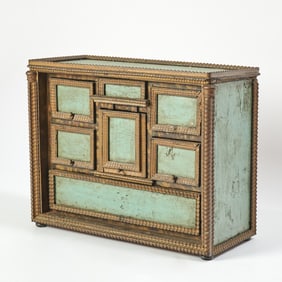 North Italian or Alpine Blue Painted Pine Collector's Cabinet