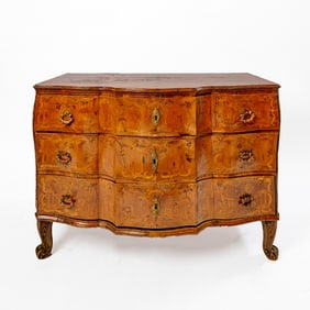 South German Baroque Fruitwood Marquetry Inlaid Walnut Chest