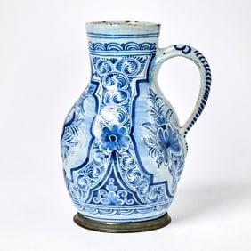 South German Pewter-Mounted Faience Jug
