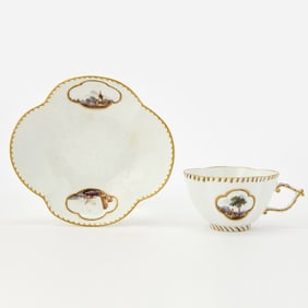 Meissen Porcelain Quatrefoil Tea Cup and Saucer