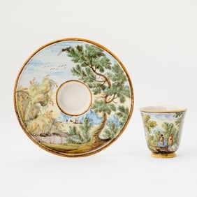 Rare Castelli Maiolica Trembleuse Cup and Saucer