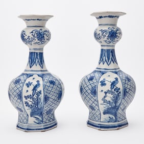 Pair of Dutch Delft Blue and White Faience 'Knobbel' Vases