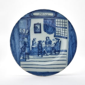Dutch Delft Blue and White Faience Month Plate